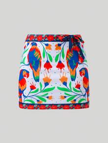 Swim Oasis 2pcs Plus Size Women's Fashionable Sexy One Shoulder Tropical Bird Digital Print Tankini Swimwear Set, Beach Outfit - Multicolor - View 4