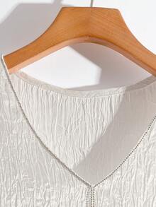 GlowEve Blouse décontractée ample à col V et manches courtes pour femmes, couleur unie - Blanc - Voir 3