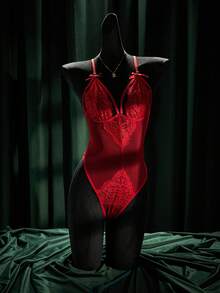 SpicyHot Women's Sexy Red Lace Patchwork Backless Jumpsuit - Red - View 6