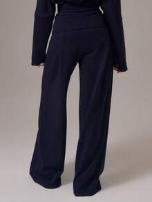 Musera Sport Sport Foldover Waist Wide Leg Tracksuit Bottoms Winter Activewear Sport Gym Workout - Navy Blue - View 4