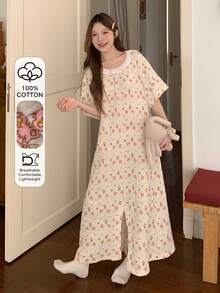 DAZY Cute Bear Pattern All-Over Print Loose Women's Pajama Jumpsuit - Beige - View 4