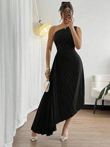 Modelyn Đầm midi dáng suông tối giản màu trơn dành cho nữ - màu đen - Xem 7