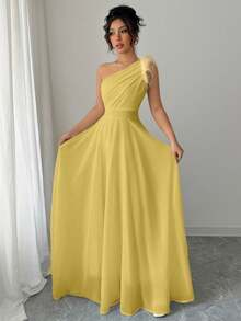 Modelyn Váy lệch vai kiểu cổ tích lãng mạn Pháp xưa - Vàng nhạt - Xem 6