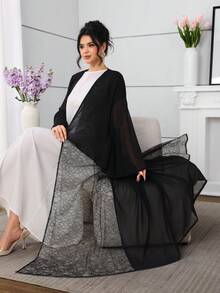Al Najma Spring/Summer Elegant Contrast Lace Flare Sleeve Cardigan With Round Neck Camisole Dress Robe Abayas - Multicolor - View 9