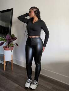 Tyla Gomez Women's Slim Fit Pu Leather Leggings - Black - View 5