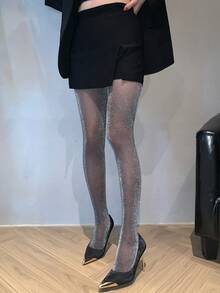 DAZY Women's Sexy Metallic Sheer Black Footless Leggings, Suitable For Nightclub, Party, Commuting - Black - View 6