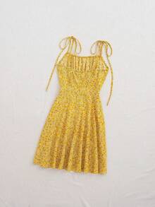 SHEIN VCAY Vestido informal de verano estilo bohemio de talla grande con estampado floral diminuto sin mangas, vestido de playa, vestido de fiesta, vestido con corpiño - Multicolor - Ver 2