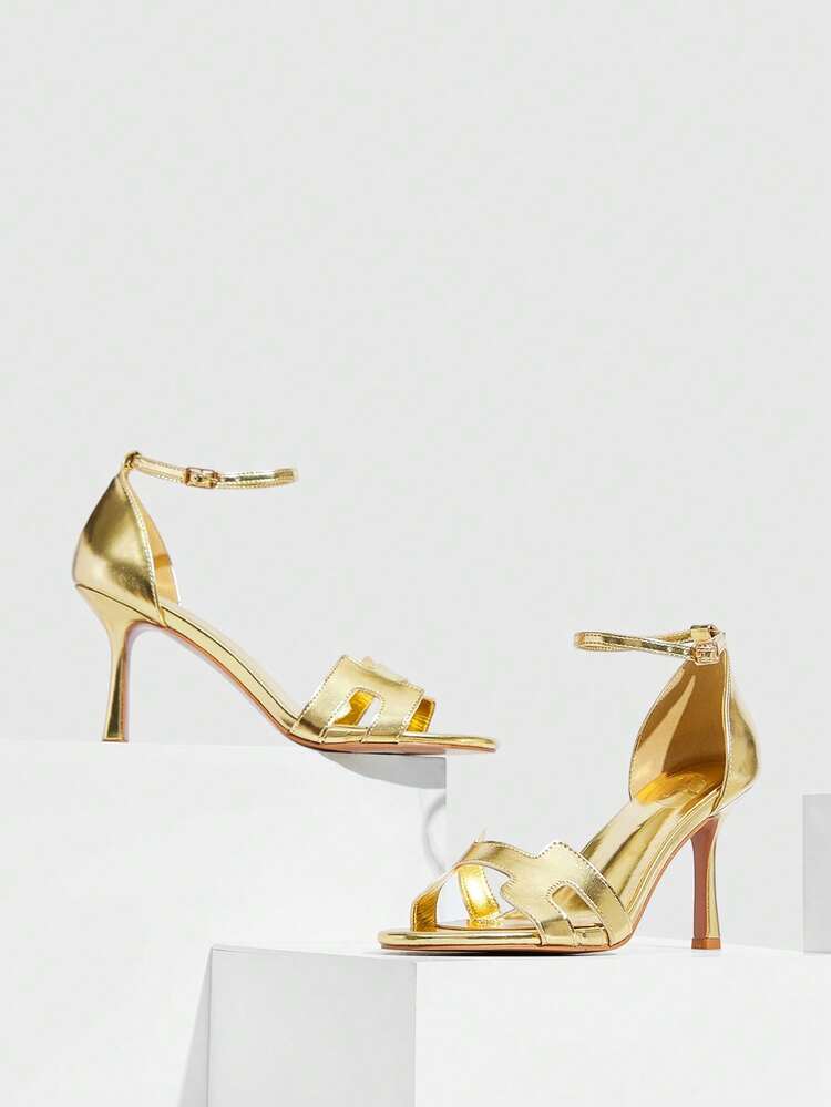 CUCCOO SZL Women's Pointed Toe Gold Buckle Design Fashionable Daily Wear High Heel Sandals Valentine's Day Spring Shoes Prom Heels Summer Shoes