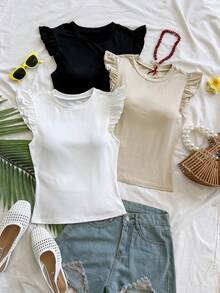 Soleia Bộ 3 áo thun nữ tay bồng màu trơn phong cách thường ngày, thích hợp cho mùa hè. - Nhiều màu - Xem 5