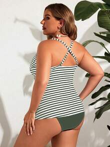 Swim Lushoire Plus Size Camisole Style Bikini Top, Fashionable For Summer - Army Green - View 2