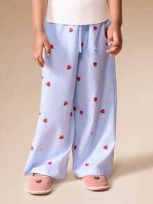SUMWON Girls Wide Leg Striped Palazzo Pants With Strawberry Print Elastic Waist Summer Casual Bottoms Kids Lightweight Pants Vacation - Blue - View 4
