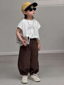 DAZY Young Boy Elastic Waist Leopard Print Loose Casual Harem Pants - Brown - View 2