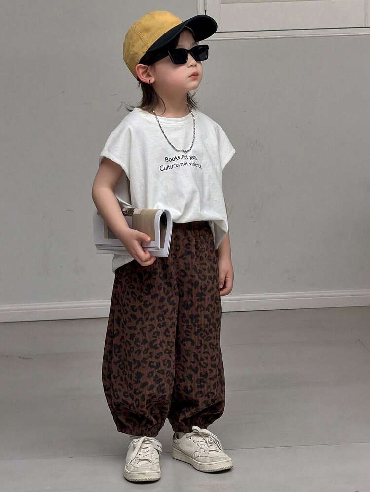 Young Boy Elastic Waist Leopard Print Loose Casual Harem Pants