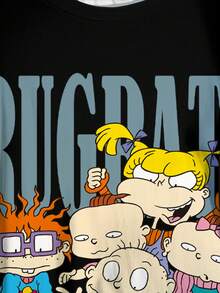 Nick 90s | SHEIN 大码女式休闲街头日常通勤趣味卡通字母印花宽松T恤，夏季 - 白色 - 查看 4