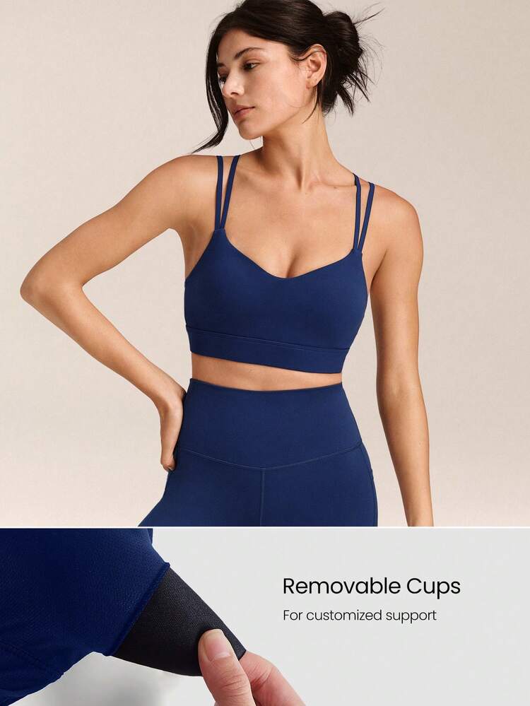 FeatherFit™ ダブルストラップ ハート型ネック スポーツブラ ローインパクト ヨガ デイリー 秋冬