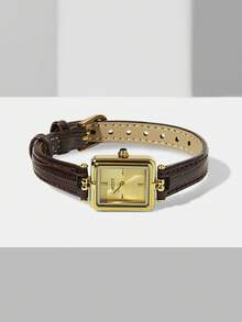 MOTF PREMIUM SQUARE GOLD LIZARD TEXTURE BELT WATCH - Brown - View 5