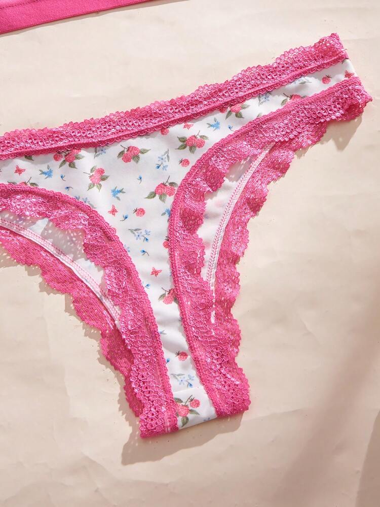 Eraneu 2 pezzi Set di lingerie da donna con stampa floreale e inserti in pizzo - Multicolore - Visualizzare 9