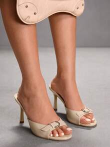 CUCCOO SZL Women's Square Toe Rhinestone Ankle Strap Sandals For Christmas Valentine's Day - Apricot - View 4