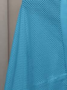 Slaydiva Camiseta de punto holgada de talla grande para mujer con cuello en V, hombros caídos y calado, de unicolor, para primavera/verano - Azul - Ver 10