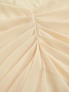 Franclia 女士网纱刺绣度假无肩带沙滩连衣裙 - 杏色 - 查看 7