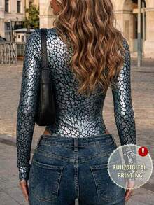 Rovax Women's Fashionable Glitter Print Sexy Bodysuit - Multicolor - View 2