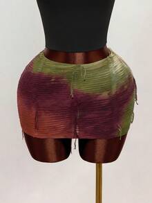 Mistrie Women's Tie-Dye Print Bodycon Sexy Fashionable Mini Skirt - Multicolor - View 3