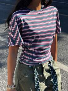 Coolane 女士夏季极简主义 Y2K 基础日常休闲返校街头风弹力白色宽松褶皱短款T恤 - 彩色 - 查看 9