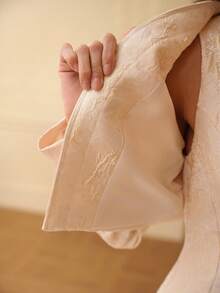 ZEYLAH Women's Elegant Jacquard Faux Pearl Beaded Front Open Jacket, Autumn - Apricot - View 7