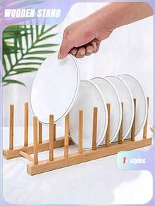 SHEIN 1pc Wooden Dish Storage Rack Daily Leisure Home Storage - log color - View 1