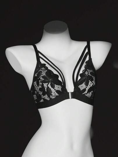 1pc Women Lace Front Closure Wireless Bra