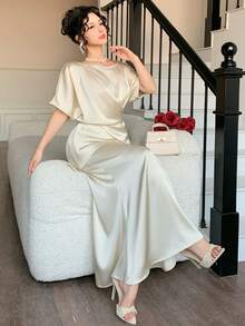 DAZY 2pcs Women Satin Waist Shirt And Skirt Set - Yellow - View 8