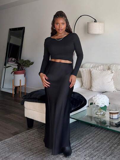 Tyla Gomez Se-Hore Fashion Women's Elastic Satin Finish Maxi Skirt, Suitable For All Seasons