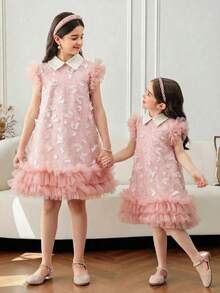 SHEIN 少女时尚优雅圆领短袖连衣裙