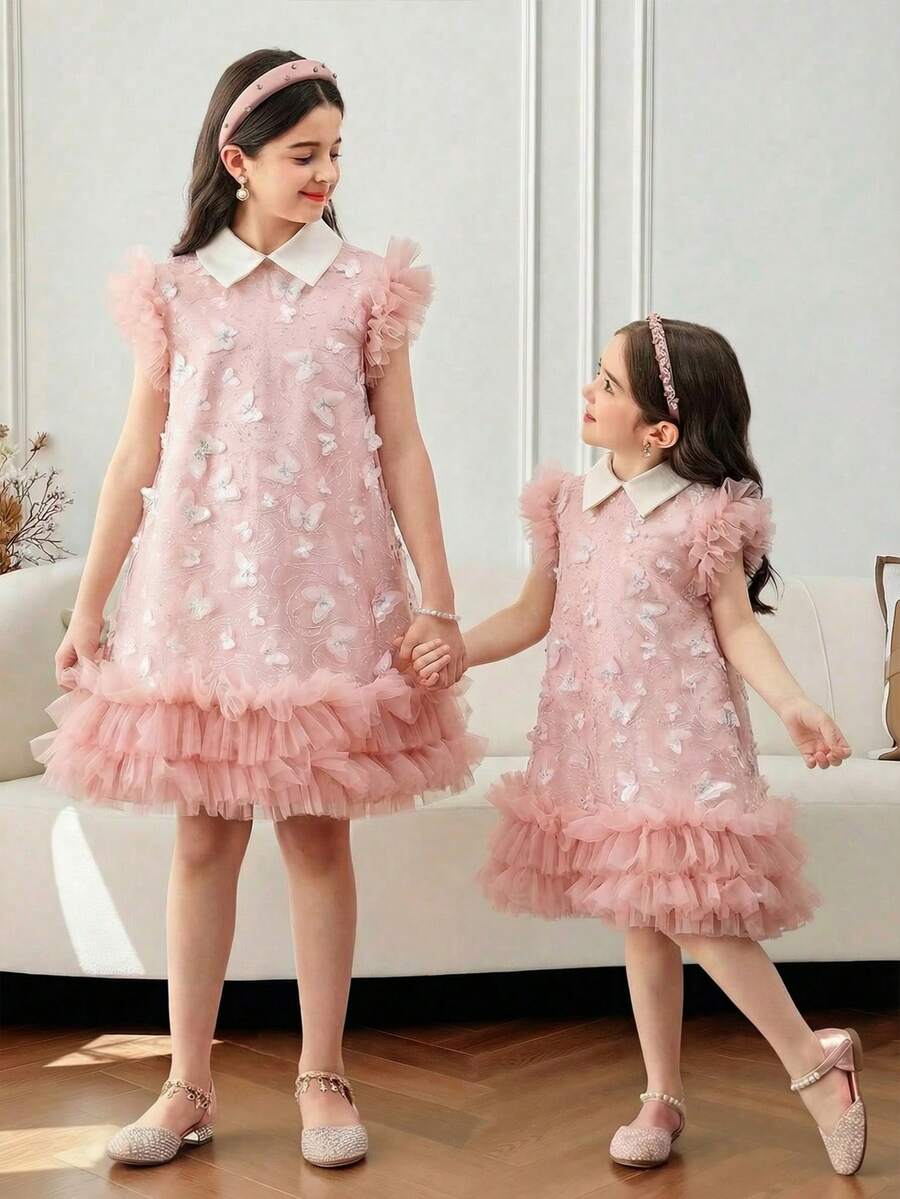 SHEIN 少女时尚优雅圆领短袖连衣裙