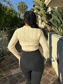 Tyla Gomez Women's Plain & Simple Daily Long Sleeve Sweater,Long Sleeve Tops Knit Pullover Fall Winter Outfit - Apricot - View 2