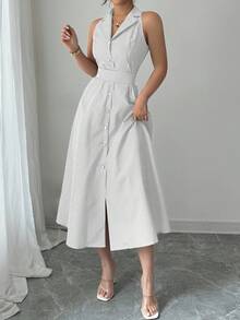 Elenzga 女士优雅休闲通勤条纹连衣裙 - 黑與白 - 查看 4