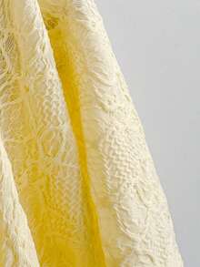Elamini Đầm ngắn nữ màu vàng dệt jacquard cổ chữ V sâu hở lưng, eo nhún bèo, gấu đầm xếp ly đôi, thanh lịch, tối giản, ngọt ngào, dễ thương, lãng mạn, thích hợp cho kỳ nghỉ, đi biển, hẹn hò hàng ngày, đa năng, mùa xuân/hè. - Màu vàng - Xem 8