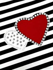 Resyla Women's Casual Fashion Faux Pearl & Rhinestone Heart Print Short Sleeve Round Neck T-Shirt - Black - View 7