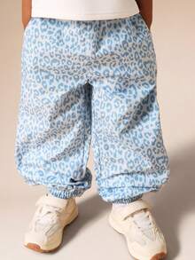 SUMWON Girls Oversized T-Shirt And Leopard Print Trousers Co-Ord Set With Short Sleeves Crew Neck Casual Summer Two Piece Outfit Vacation - Blue - View 4