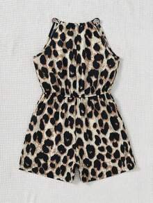 SHEIN SLAYR KIDS Tween Girls Ditsy Floral Halter Neck Sleeveless Casual Romper, Vacation Style, Fashionable French Elegance, Back To School - Multicolor - View 7