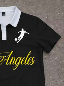 Aesthetic Post Men's Casual Letter Print Short Sleeve Polo Shirt, Summer - Multicolor - View 3