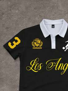 Aesthetic Post Men's Casual Letter Print Short Sleeve Polo Shirt, Summer - Multicolor - View 4