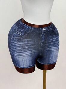 Mistrie 女士牛仔印花修身休闲弹力短裤 - 彩色 - 查看 1