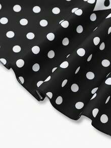 Franclia 女士黑白波点波浪拼接休闲无袖喇叭中长连衣裙，春夏款 - 黑與白 - 查看 5