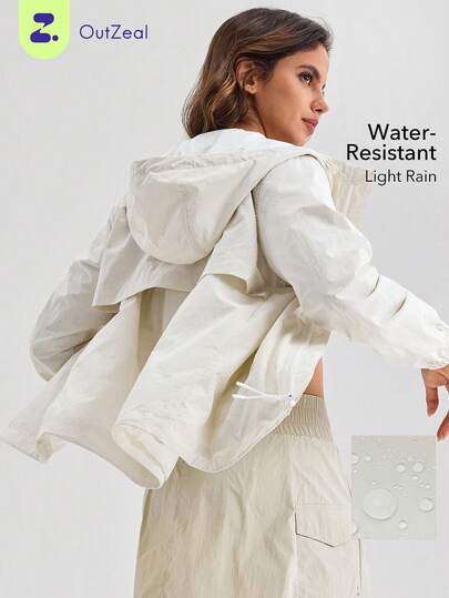 OutZeal Women's Waterproof Breathable Mesh Hooded White Outdoor Jacket, Suitable For Camping And Hiking In Spring