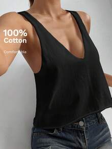 SHEIN EZwear Women Sexy Deep V-Neck Loose Summer Tank Top - Black - View 8