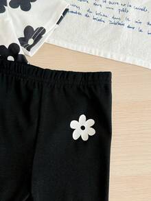 新生女宝宝可爱夏季休闲针织碎花短袖T恤和短裤套装 - 卡其色 - 查看 4
