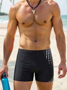 Manfinity Swimmode Men's Summer Beach & Pool Casual Graphic Print Swim Trunks Men Swim Trunks Board Shorts With Compression Liner Bathing Suit Quick Dry  ,Hawaiian - Black and White - View 4