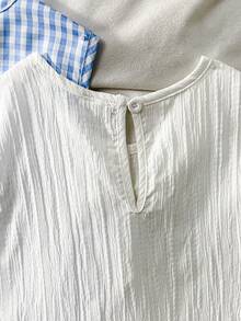 少女圆领系带荷叶边下摆无袖上衣 - 藍白色 - 查看 8