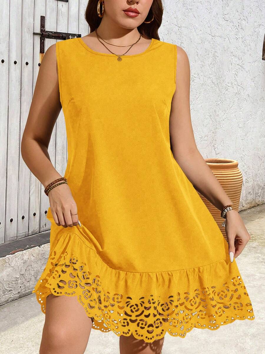 EMERY ROSE Đầm in họa tiết không tay cổ tròn dành cho nữ cỡ lớn - Màu vàng - Xem 1
